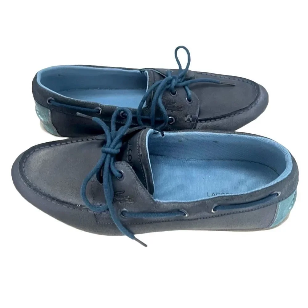 Lacoste Navire Leather Boat Shoes Men Sz 9.5 Blue Preppy Designer Casual Coastal